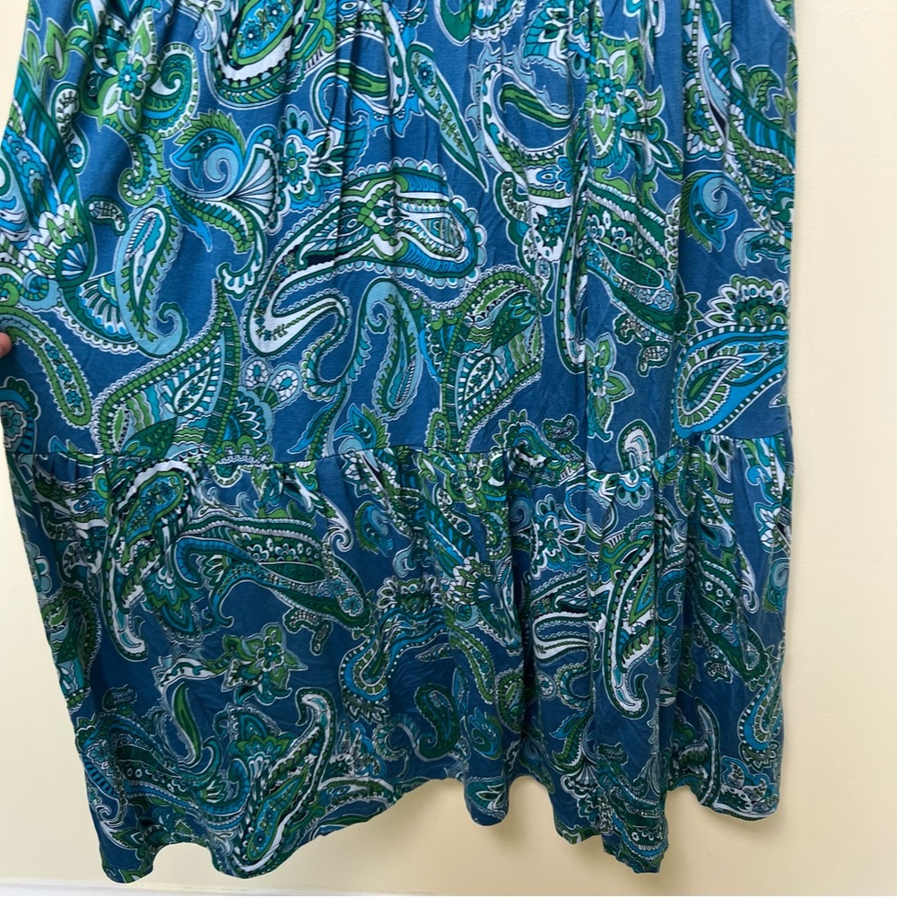 Boden Paisley Blue Green Jersey Maxi Dress Cut Out Back Tiered Pockets Size 6 - Picture 6 of 14